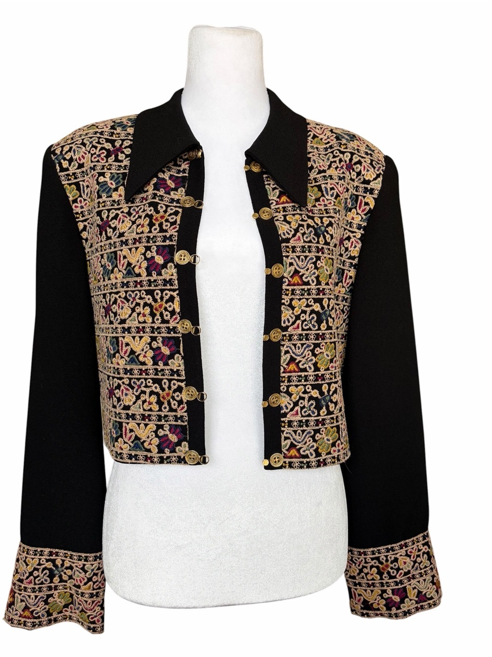 VINTAGE Cynthia Steffe Cropped Tapestry Jacquard Jacket Black Multicolor